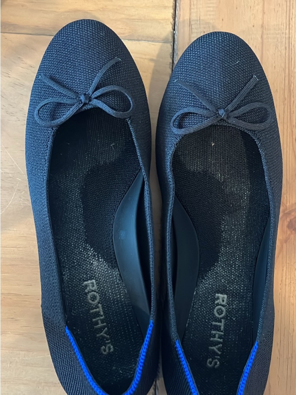 Rothy's Black Knit Ballet Flats with Blue Trim